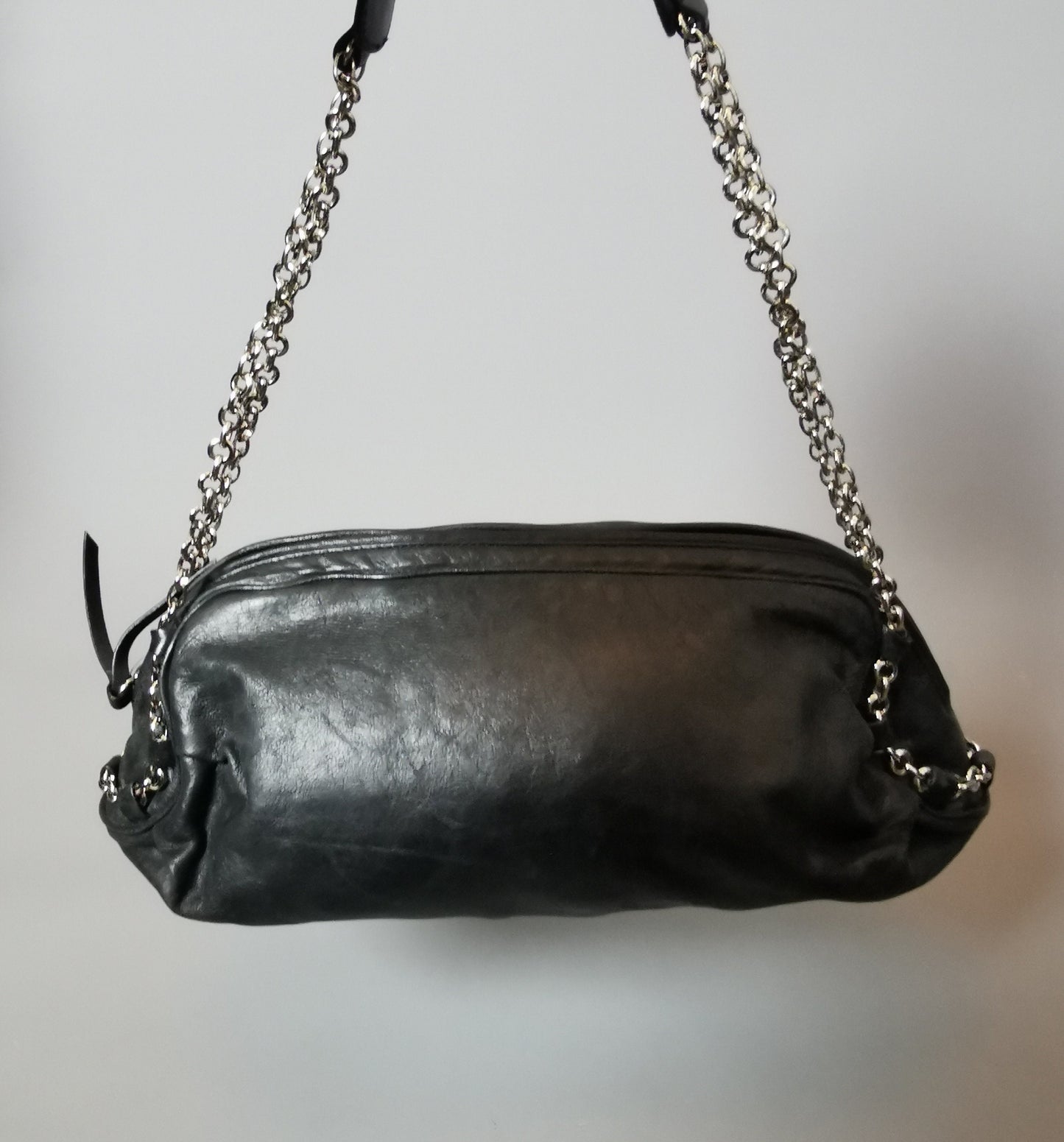 Vintage Y2k DKNY Black leather handbag, chain handle