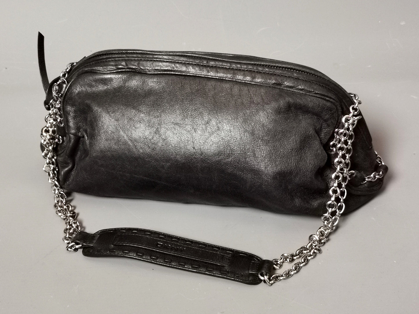 Vintage Y2k DKNY Black leather handbag, chain handle