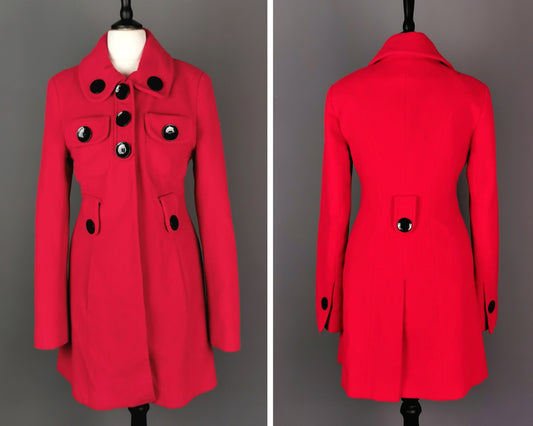 Vintage Karen Millen Red wool overcoat, oversized Button