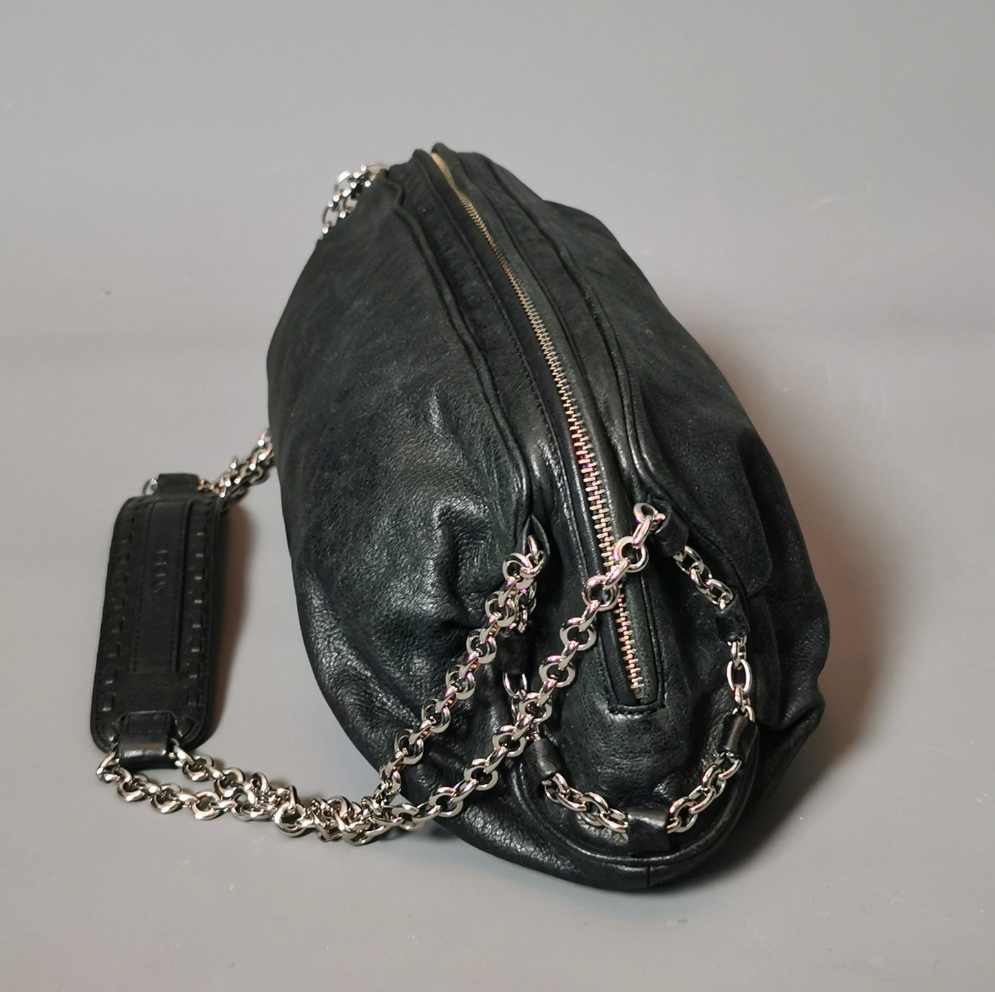 Vintage Y2k DKNY Black leather handbag, chain handle